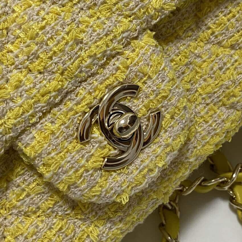 Chanel 20cm Classic Flap Bag in Yellow Tweed 1116