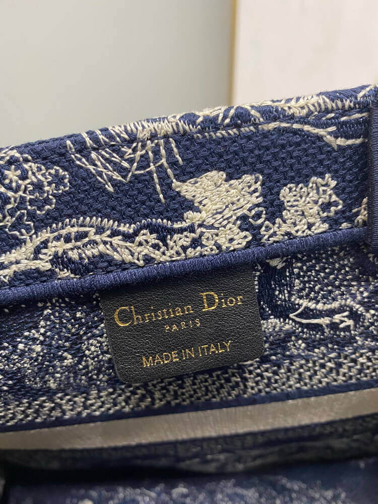 Christian Dior Small Book Tote Bag 26cm Toile De Jouy Embroidery Blue