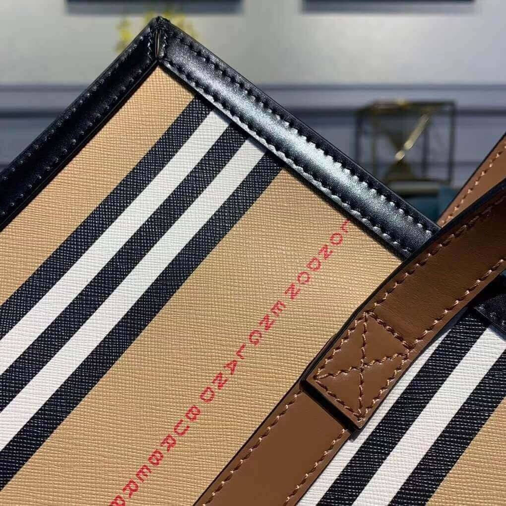 Burberry Logo and Stripe E-canvas Portrait Tote Bag 80224771