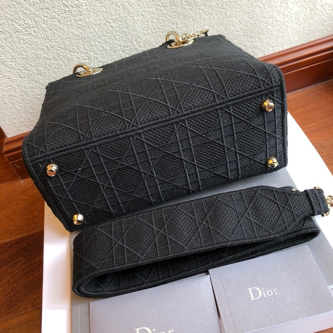 Christian Dior Textile Fabric Medium Lady Dior Bag L4455