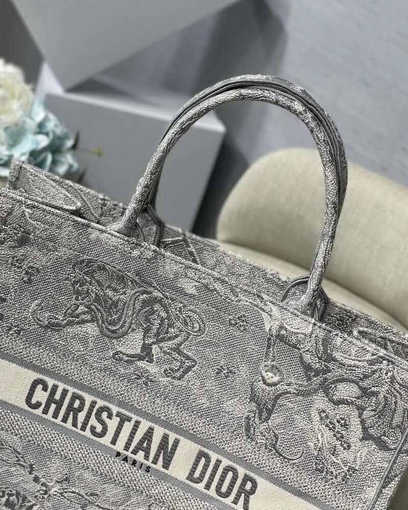 Christian Dior Book Tote Grey Toile De Jouy Bag M1286