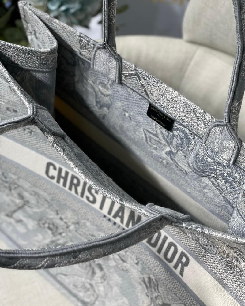 Christian Dior Book Tote Grey Toile De Jouy Bag M1286