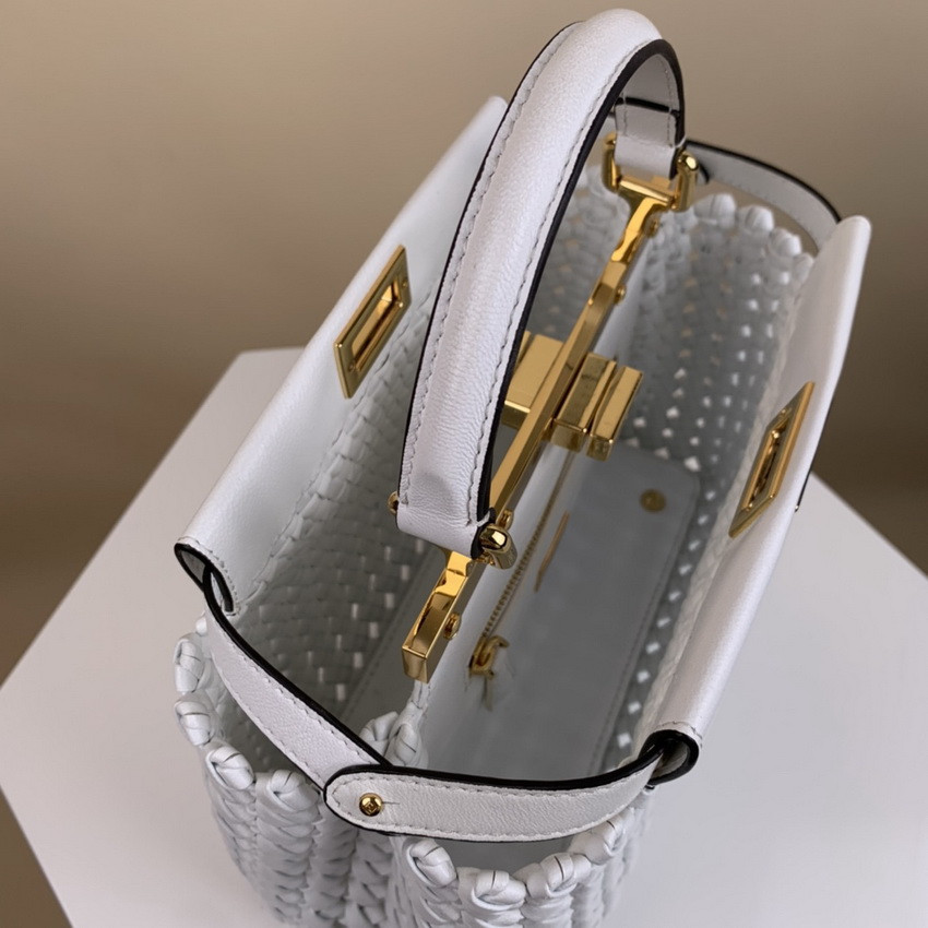 Fendi Peekaboo Iconic Mini Leather Interlace Bag 2031 White