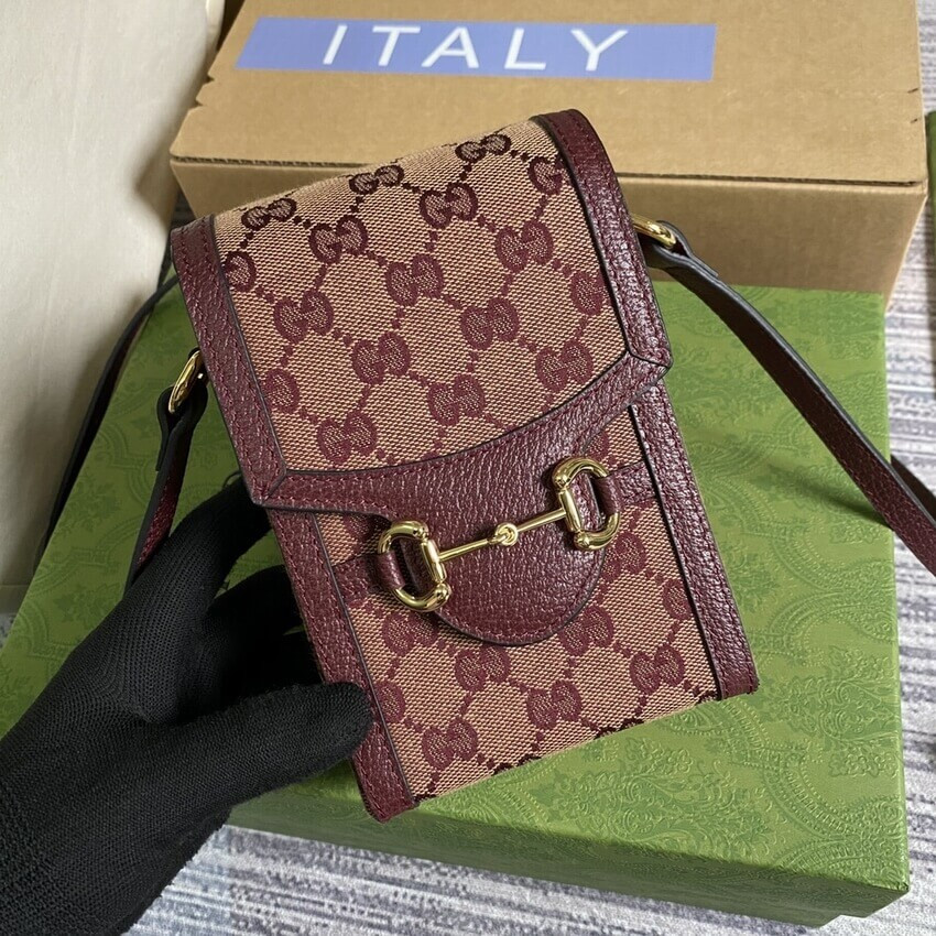 Gucci Horsebit 1955 Mini Bag 625615 in Burgundy GG Canvas