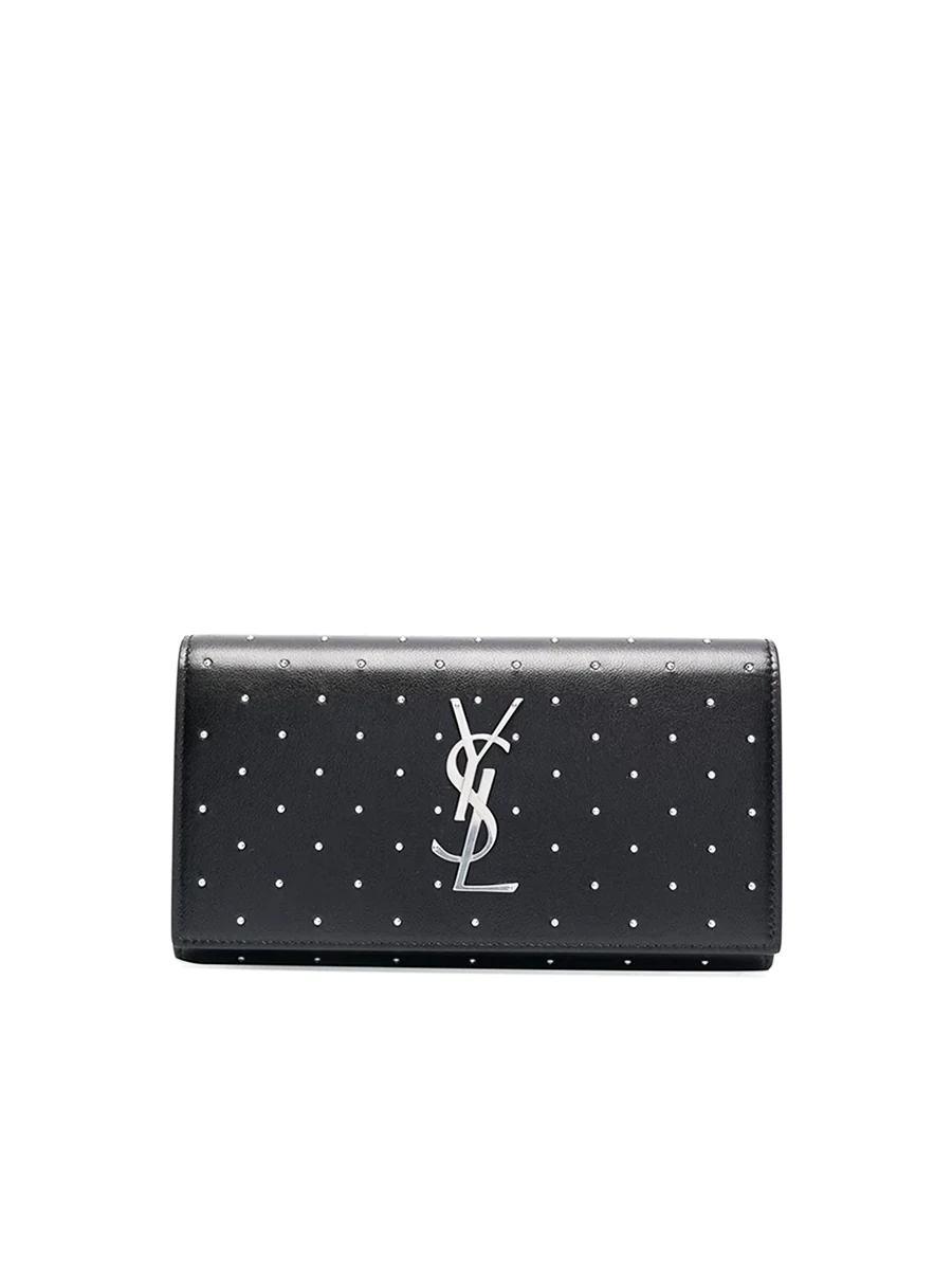 Kate Monogram Studded Clutch in Black