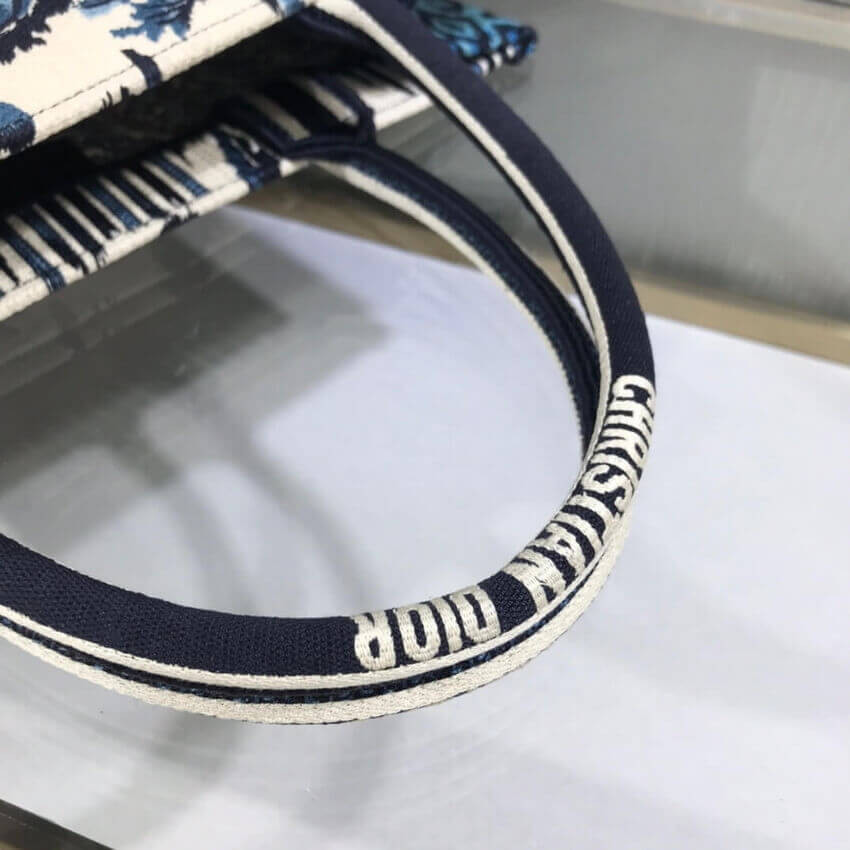 Dior Small Book Tote in Blue Palms Embroidery M1296