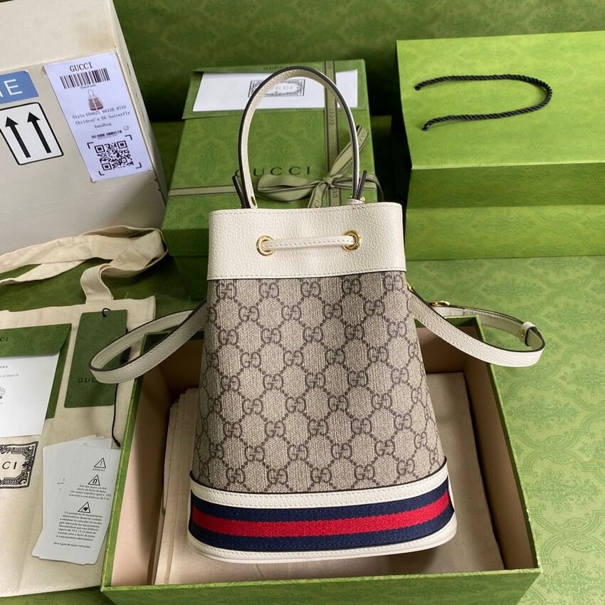 Gucci Ophidia Small GG Bucket Bag 550621 White