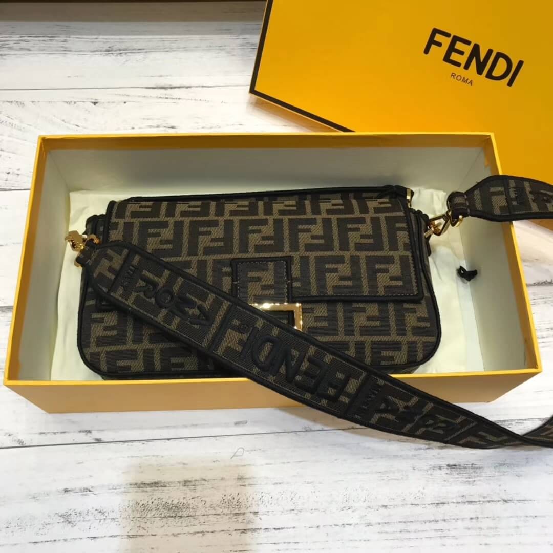 Fendi Brown Fabric Baguette Bag 8BR600