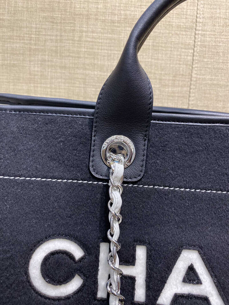 Chanel Wool Felt Deauville Shopping Bag A60598 Black/White