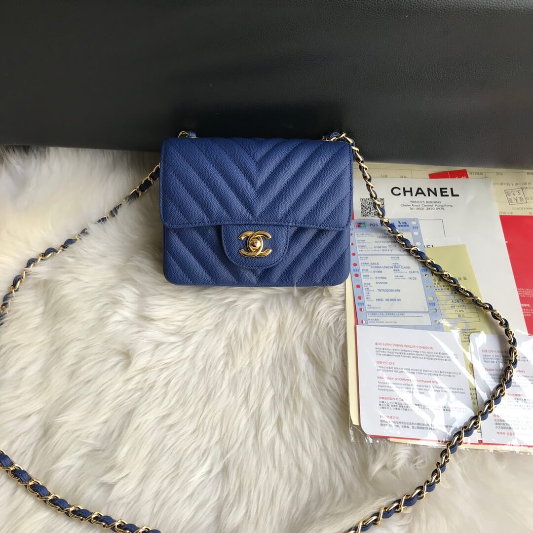 Chanel Chevron Caviar Leathe 17cm Classic Flap Bag 1115