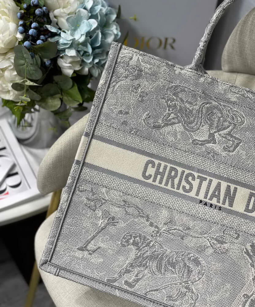 Christian Dior Book Tote Grey Toile De Jouy Bag M1286
