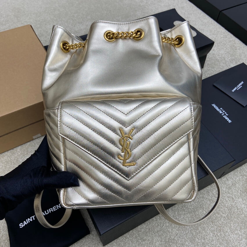 YSL Saint Laurent Joe Backpack 672609 In Champagne Gold Lambskin