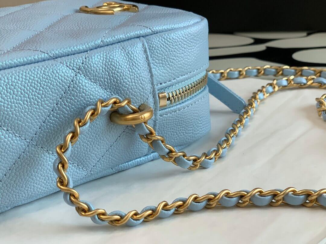 Chanel Caviar Calfskin Pearl Crush Gold Ball Phone Clutch With Chain 99098