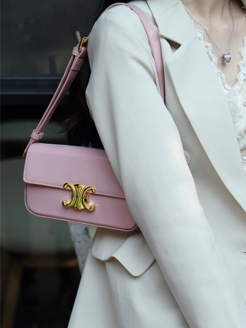 Celine Triomphe Shoulder Bag In Shiny Calfskin 194143 Lavender Grey