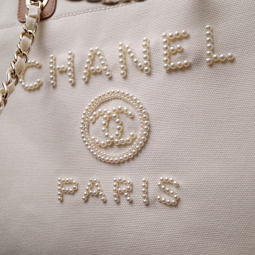 Chanel Canvas Large Deauville Pearl Tote Bag A66941
