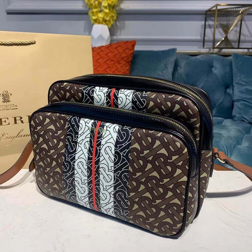 Burberry Medium Monogram Stripe E-canvas Camera Bag 80193761