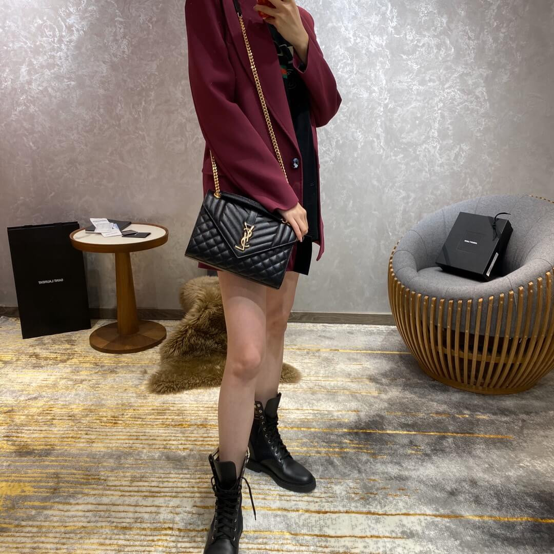 Saint Laurent Grain Leather Envelope Small Bag 526286 Black