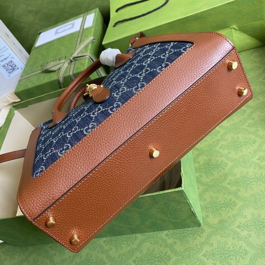 Gucci Jackie 1961 Medium Tote Bag in Blue Denim 649016