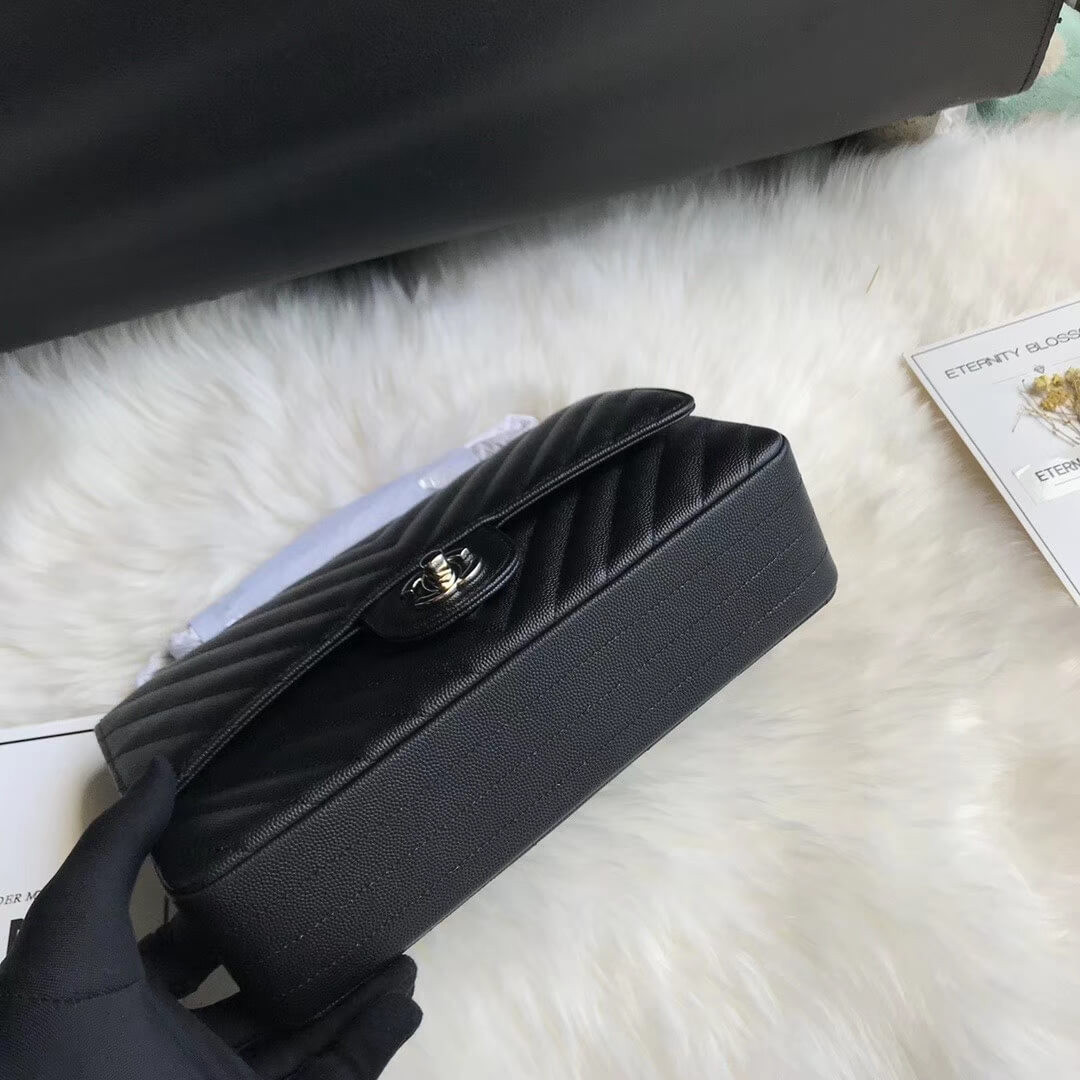 Chanel Chevron Caviar Calfskin Classic Flap Bag A01112 Black