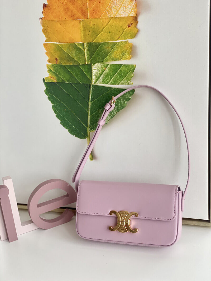 Celine Triomphe Shoulder Bag In Shiny Calfskin 194143 Lavender Grey