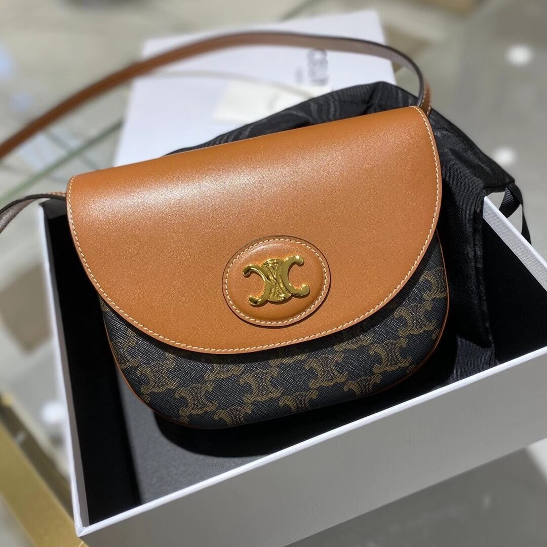 Celine Triomphe Saddle Bag In Triomphe Canvas 194152