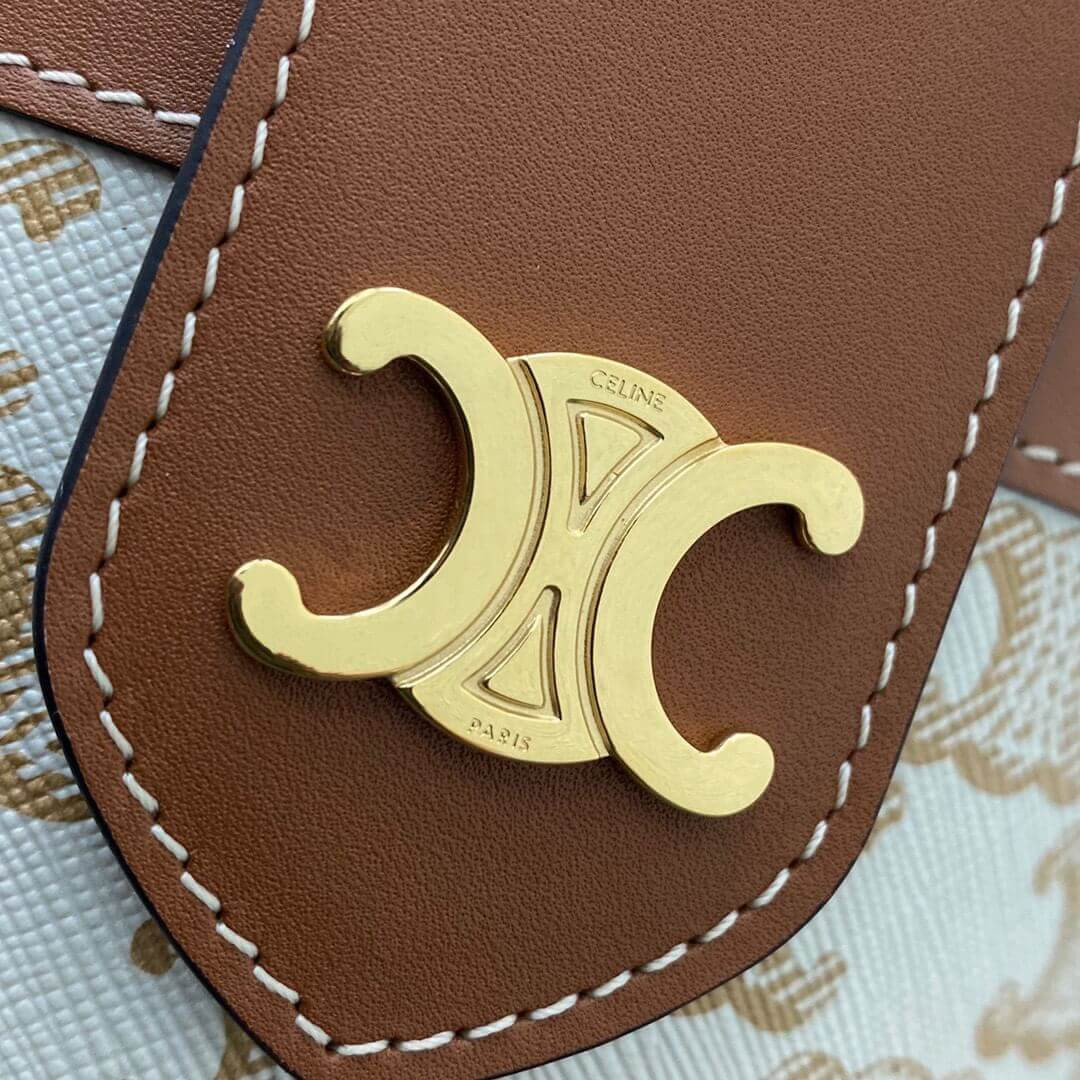 Celine Medium Tambour Bag In Triomphe Canvas 195192 White