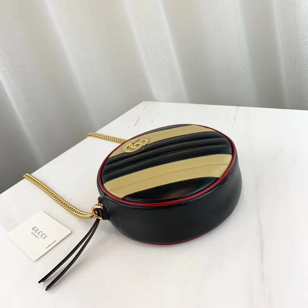 Gucci GG Marmont Mini Round Shoulder Bag 550154 Beige/Black