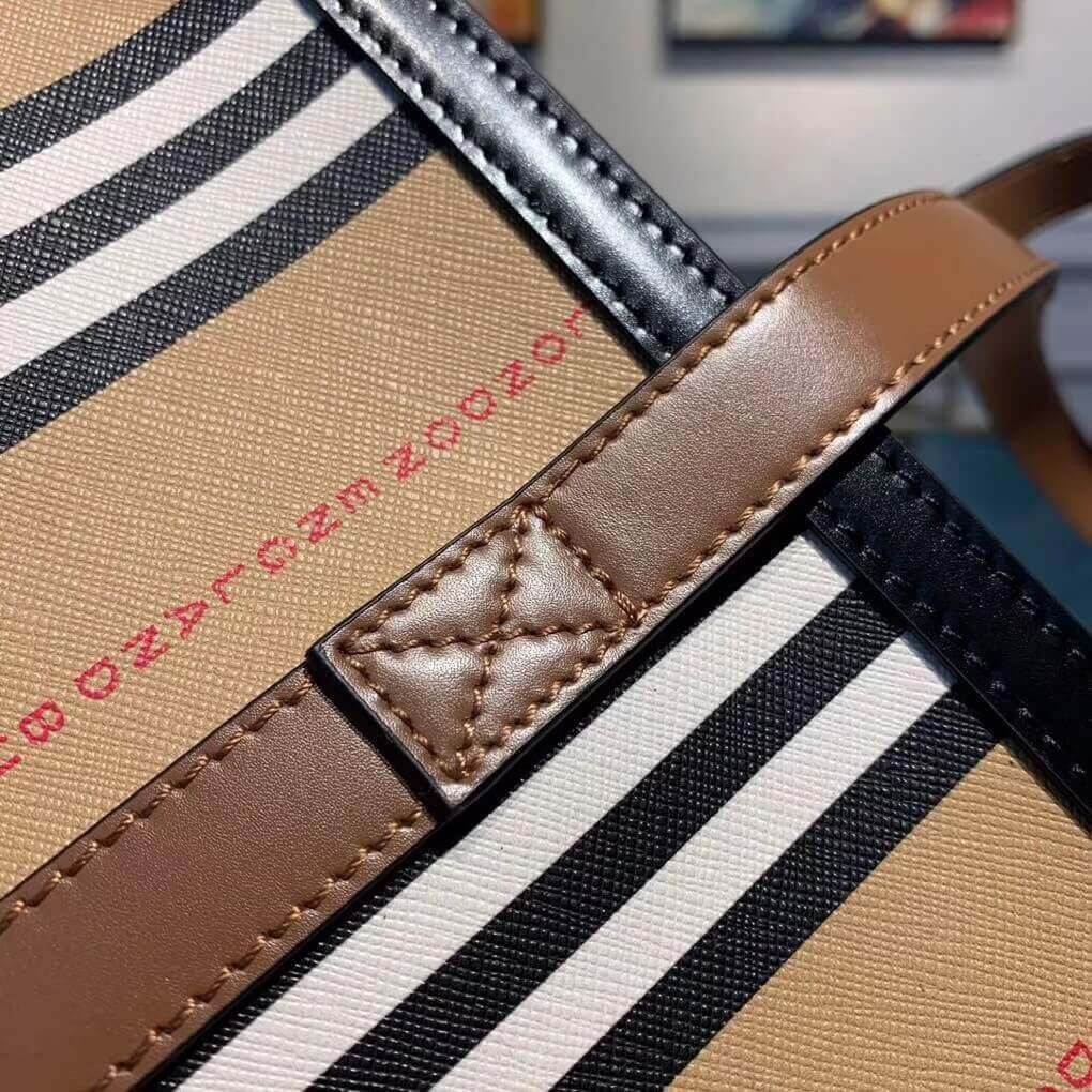 Burberry Logo and Stripe E-canvas Portrait Tote Bag 80223771