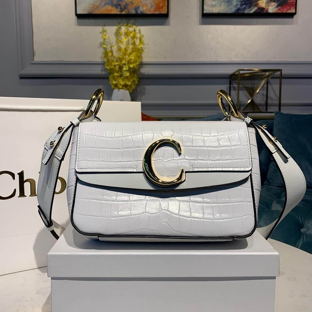 Chloe C Small Double Carry Bag In Embossed Croco A871