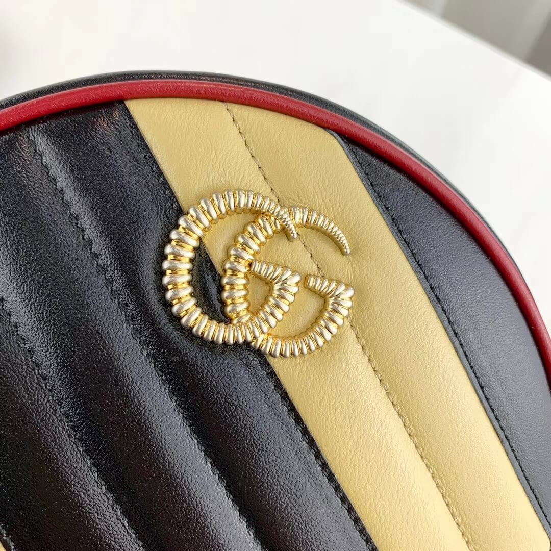 Gucci GG Marmont Mini Round Shoulder Bag 550154 Beige/Black