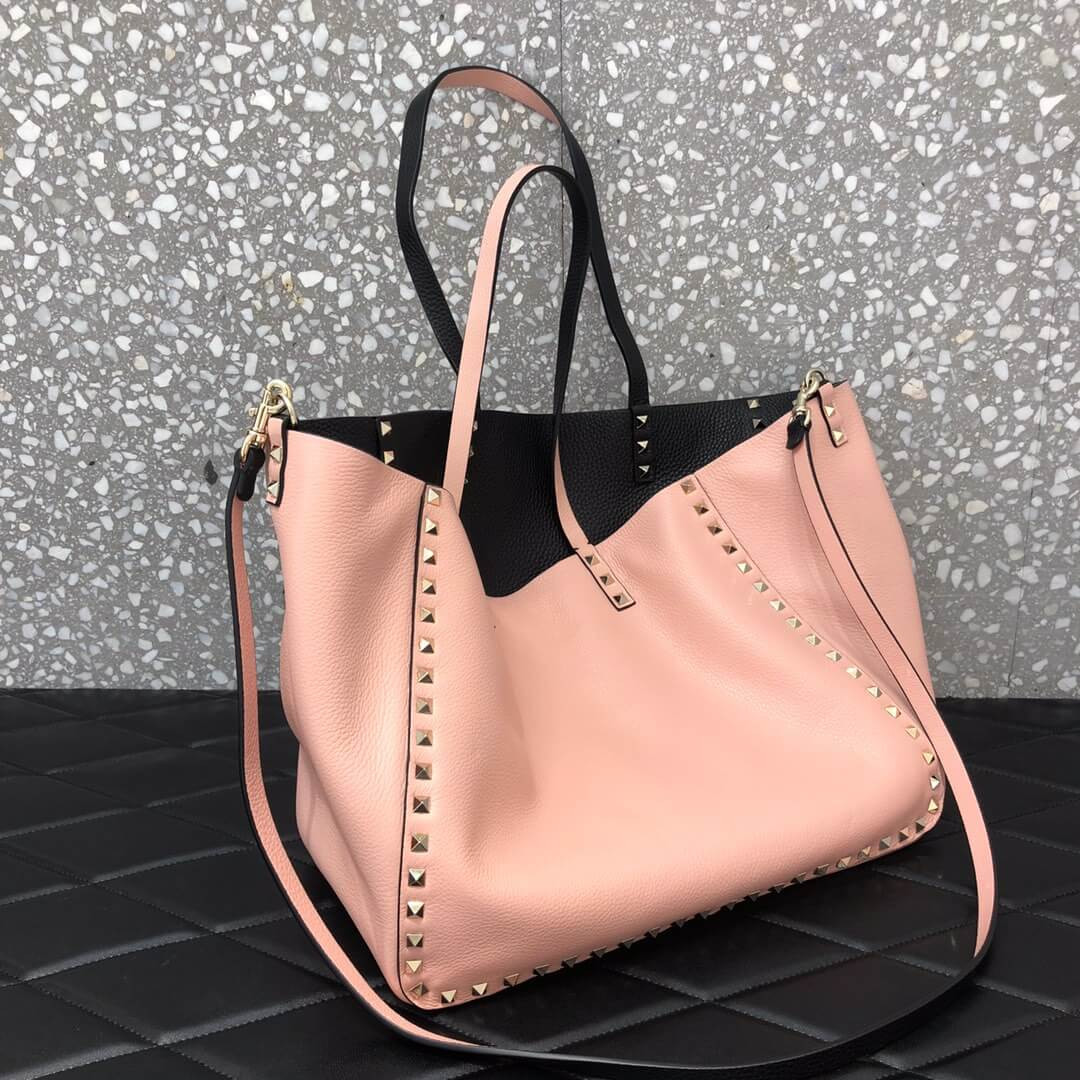 Valentino Garavani Medium Double Rockstud Reversible Tote Bag 0067J Pink/Black