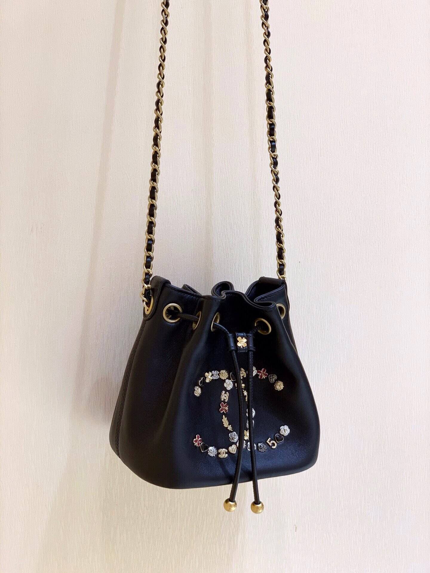 Chanel Studded CC Detail Drawstring Bucket Bag AS1883