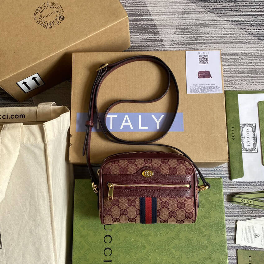 Gucci Ophidia Mini Bag With Web 517350 Burgundy