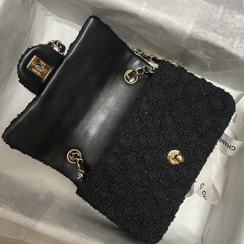 Chanel 20cm Classic Flap Bag in Black Tweed 1116