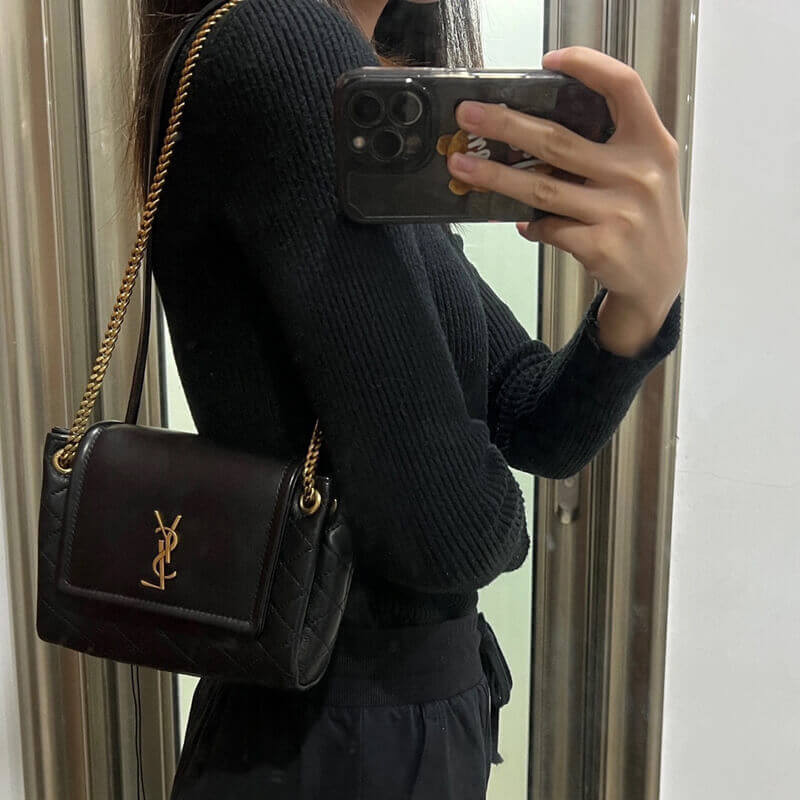 Saint Laurent Nolita Mini Leather Shoulder Bag 672738 Black