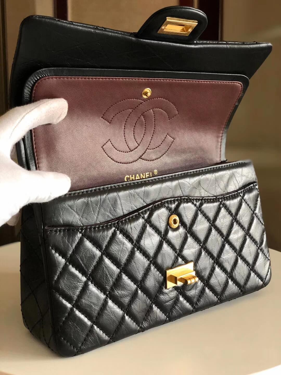 Chanel 2.55 Aged Calfskin Leather Flap Bag A37586
