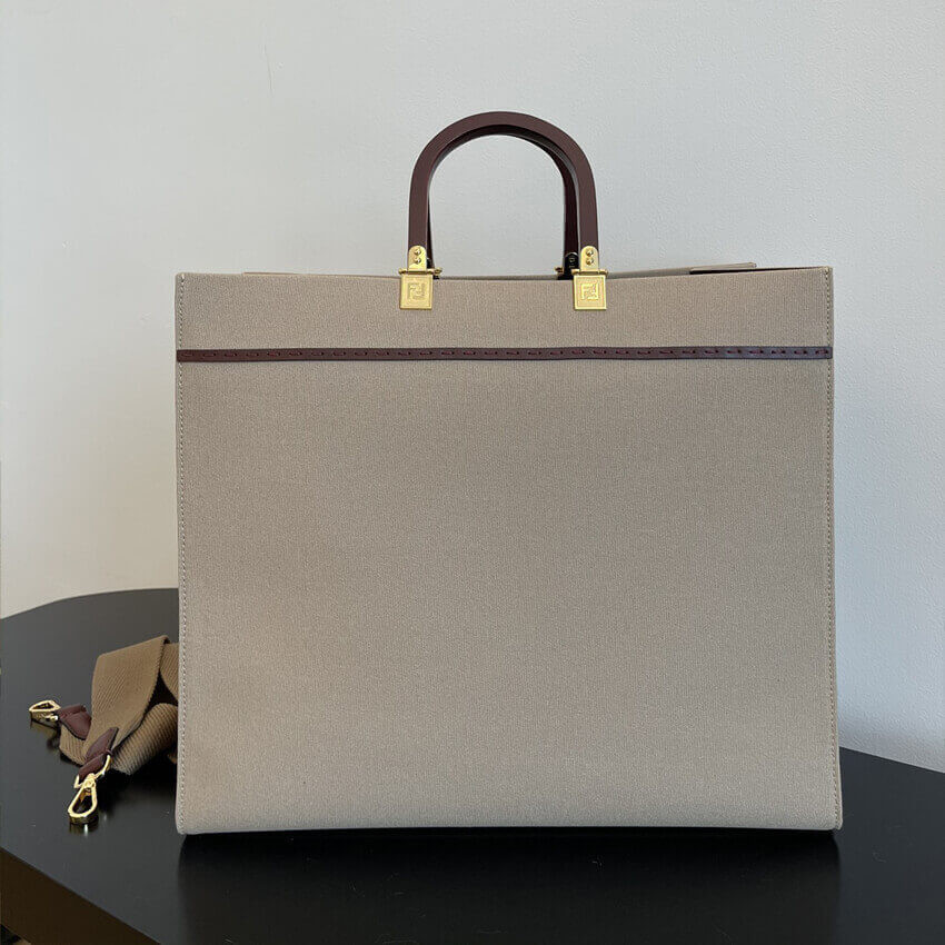Fendi Large Sunshine Tote Bag in Beige Canvas 8BH372