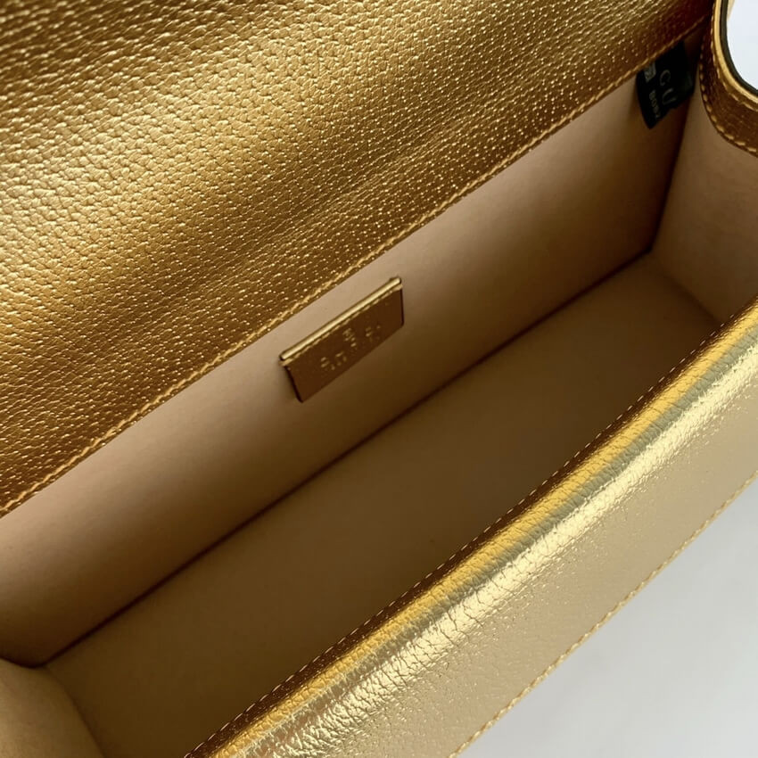 Gucci Dionysus Small Shoulder Bag in Gold Lame Leather 499623