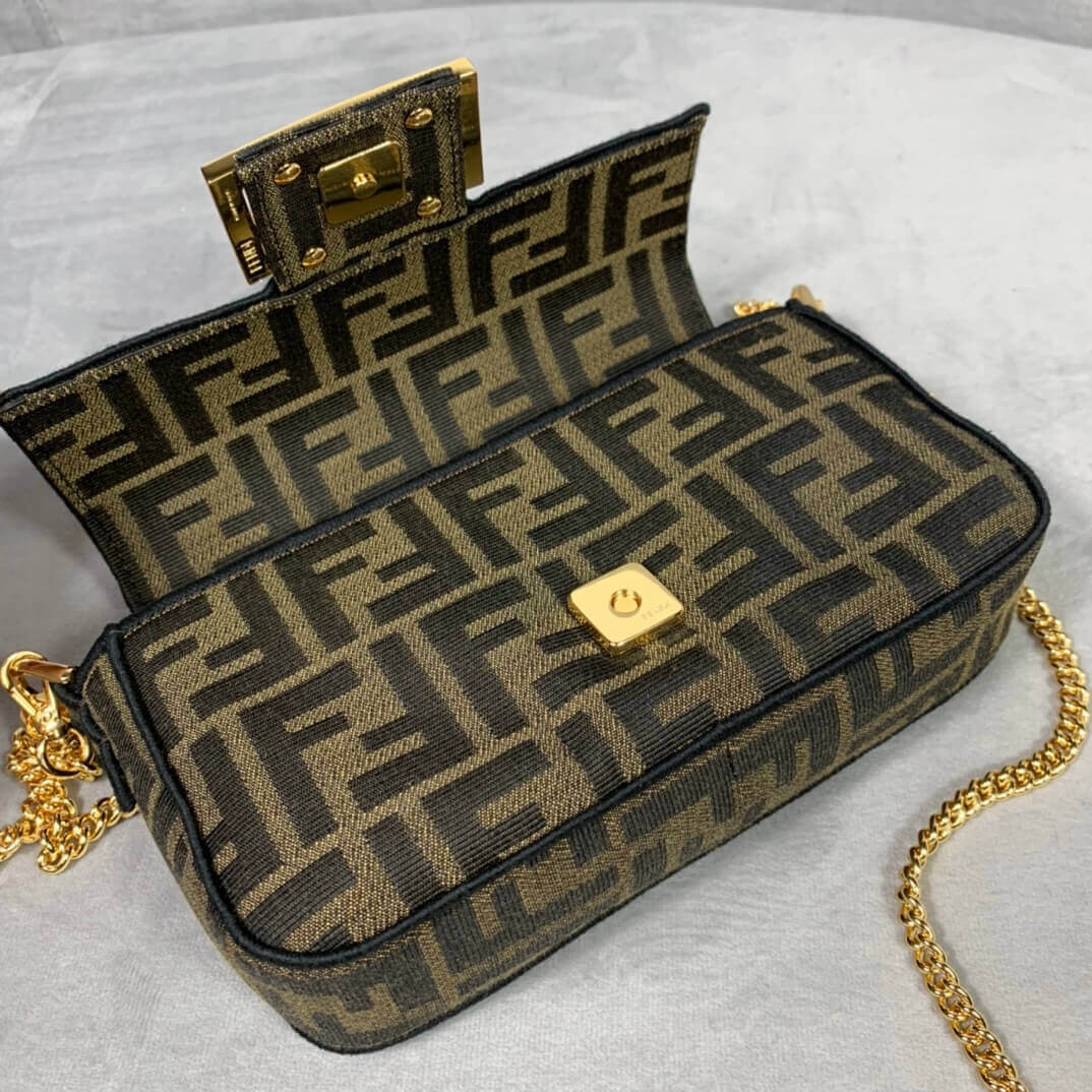 Fendi Mini Baguette Bag in Brown Fabric 8BS017