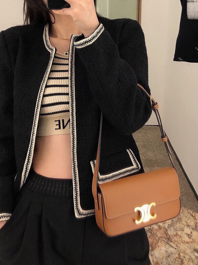 Celine Triomphe Shoulder Bag In Natural Calfskin 194143 Tan