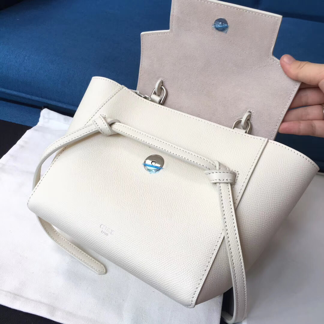 Celine Micro Belt Bag In Grained Calfskin 189153 White