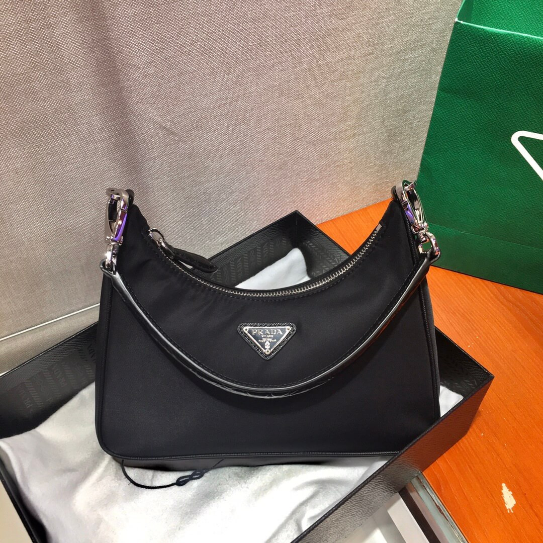 Prada Nylon And Crocodile Hobo Shoulder Bag 1BC204