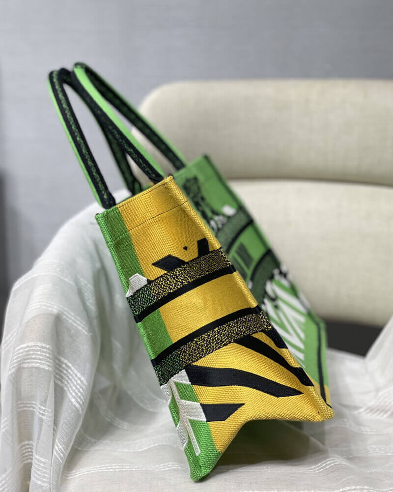 Christian Dior Medium Book Tote Bright Green and Orange D-Jungle Pop Embroidery M1296