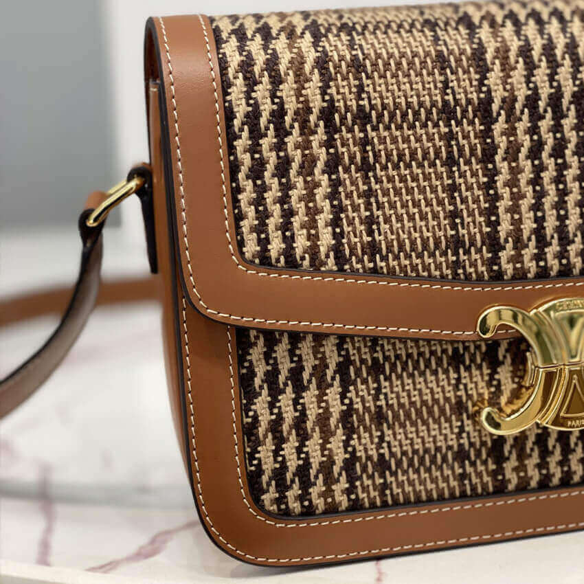 Celie Medium Triomphe Bag in Triomphe Textile and Calfskin 191242 Brown/Tan