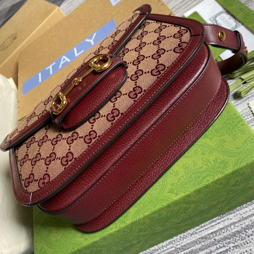Gucci Horsebit 1955 Small Bag 602204 in  Burgundy GG Canvas
