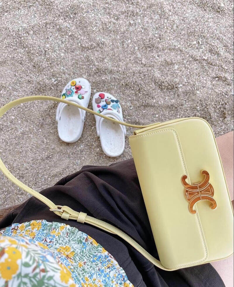 Celine Triomphe Shoulder Bag In Shiny Calfskin 194143 Papyrus