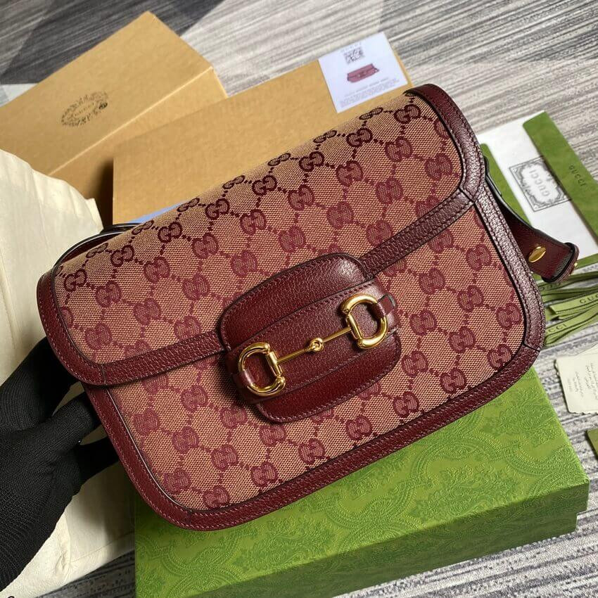 Gucci Horsebit 1955 Small Bag 602204 in  Burgundy GG Canvas