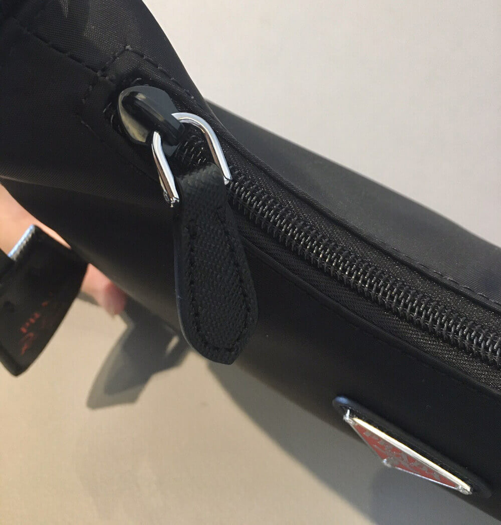 Prada Re-Edition 2000 Nylon Hobo Bag 1NE515 Black with Red Logo