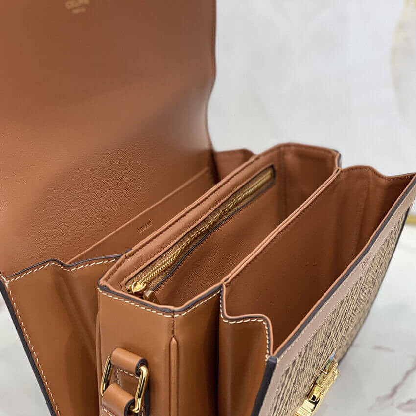 Celie Medium Triomphe Bag in Triomphe Textile and Calfskin 191242 Brown/Tan