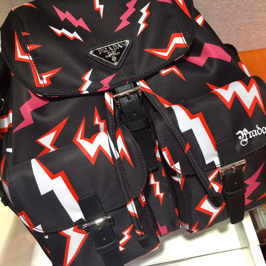 Prada Lightning Print Nylon Small Backpack 1BZ677